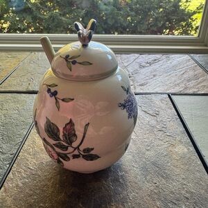 Princess House “Vintage Garden” 3 pc ceramic honey pot with spoon